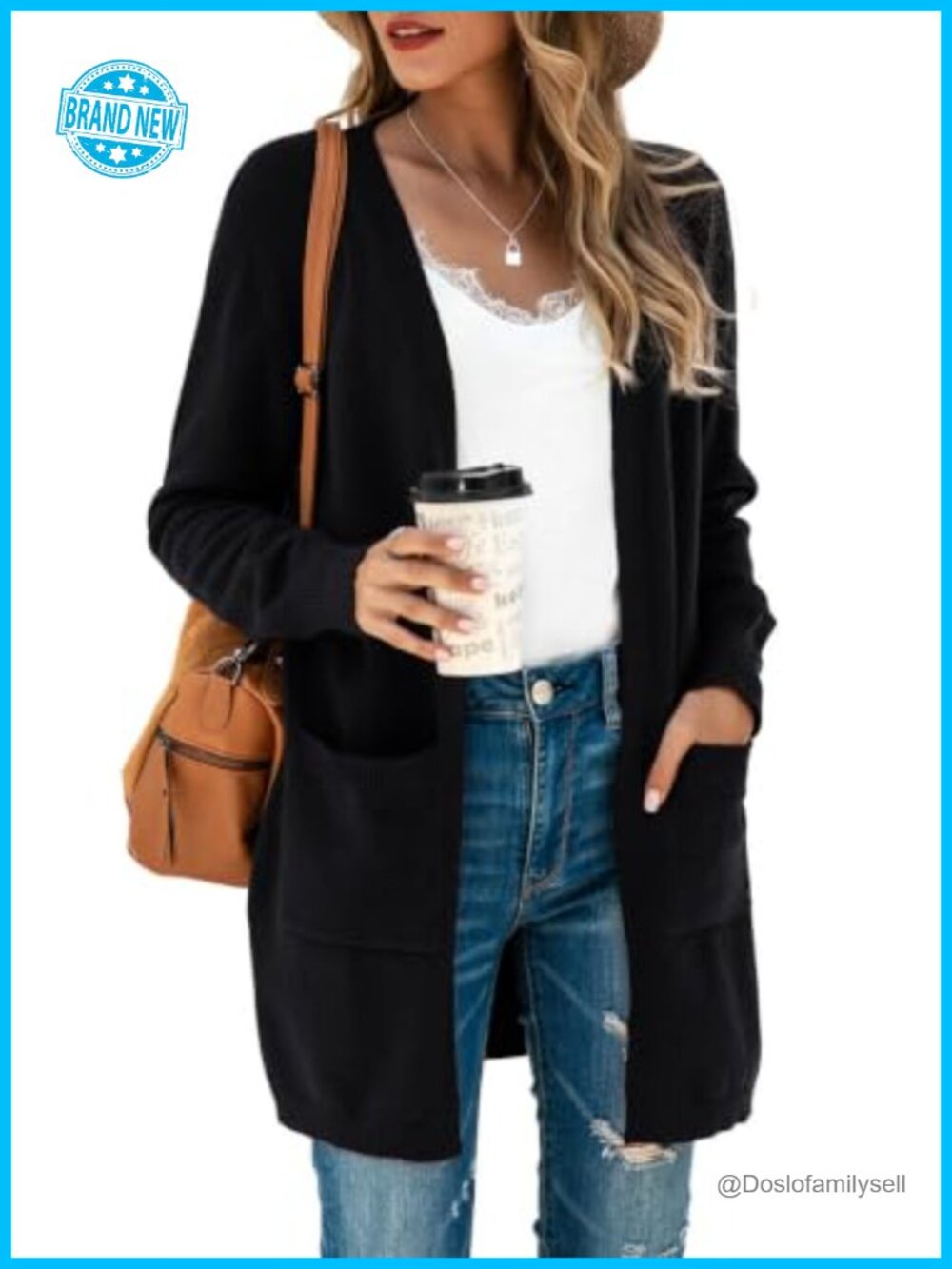 TASAMO Long Sleeve Open Front Knit Cardigan Sweater with Pockets